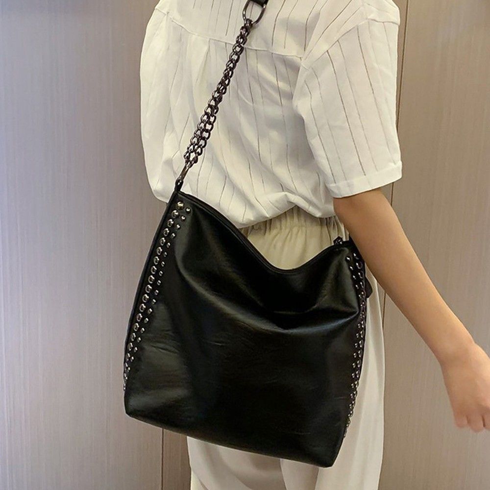 Versatile PU Leather Handbag with Studded Accents – Stylish and Durabl