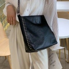 Versatile PU Leather Handbag with Studded Accents – Stylish and Durabl