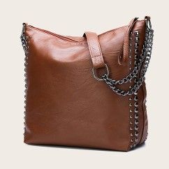 Versatile PU Leather Handbag with Studded Accents – Stylish and Durabl